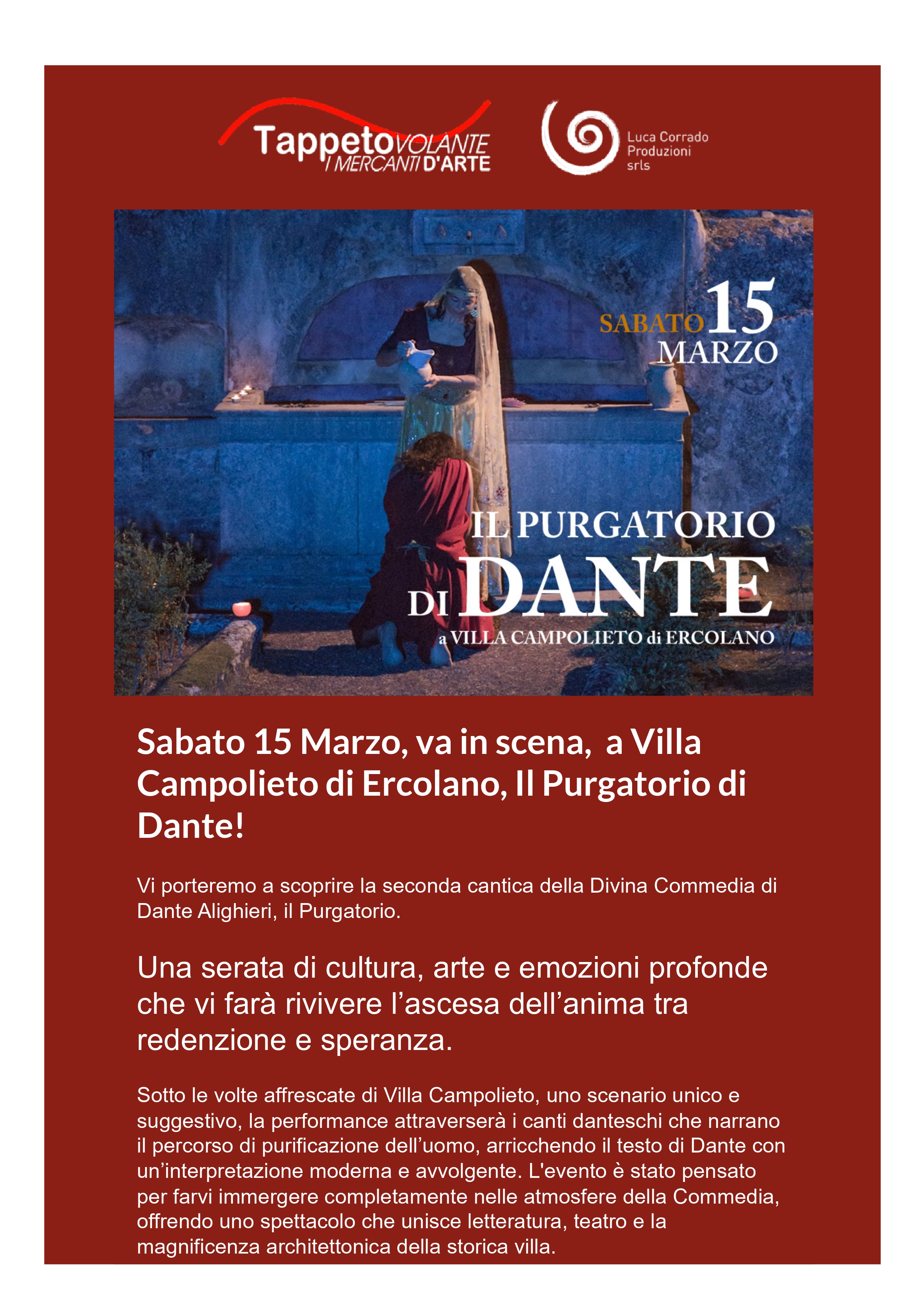 Il 15 Marzo Vivi l’emozione del Purgatorio di Dante a Villa Campolieto!